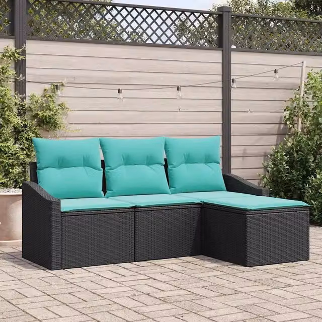Set di divani 4 pz Nero polyrattan 3346676