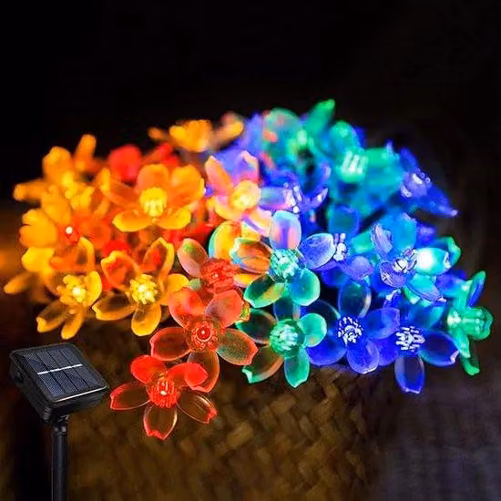 Ghirlanda luminosa solare a forma di fiori, 7 metri, 50 LED, impermeabile, per esterni