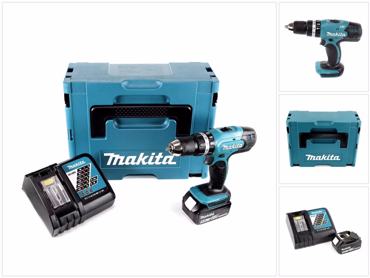 Trapano a percussione a batteria Makita DHP 453 RT1J 18V 42Nm + 1x batteria 5,0Ah + caricabatterie in Makpac 2