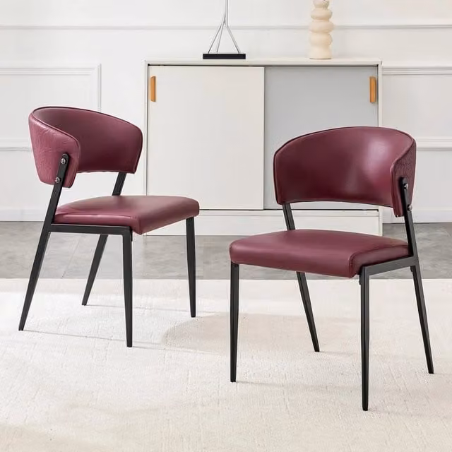 Set di 2 sedie da pranzo Minimal in stile moderno, rivestimento in similpelle rossa e gambe in metallo con schienale ergonomico – 1