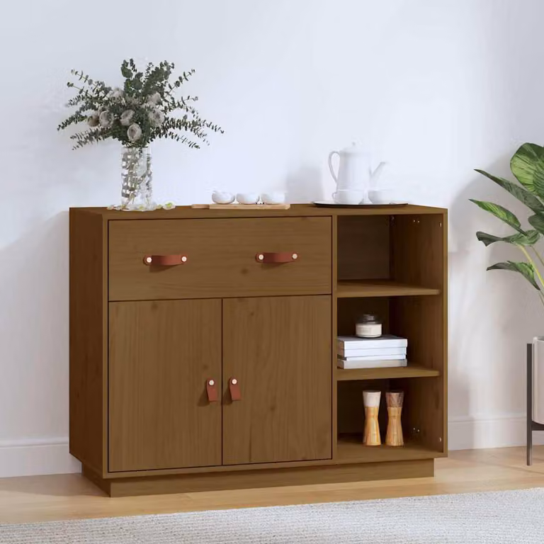 Credenza Rustica vidaXL in Legno Massello di Pino, Marrone, L: 98,5 cm, P: 40 cm, H: 75 cm