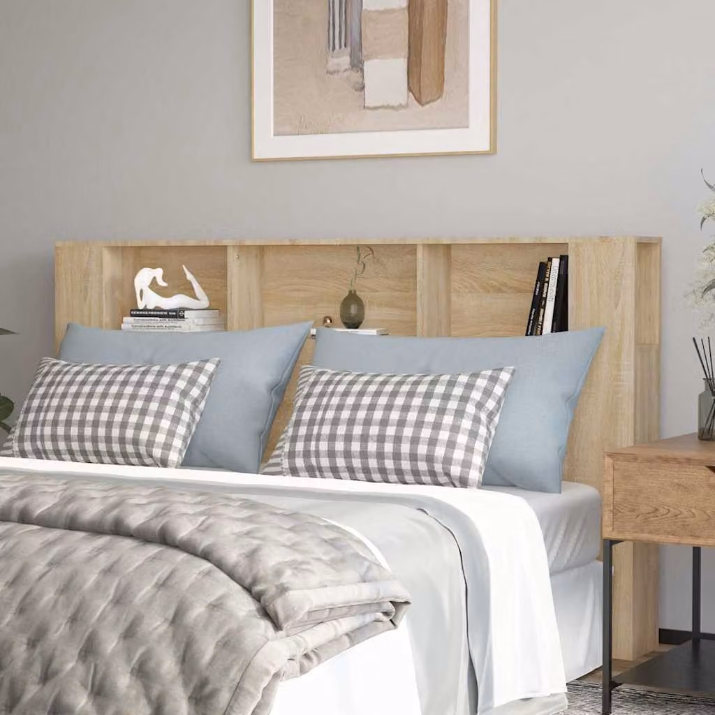 Testiera per letto con scomparti integrati vidaXL in legno Rovere Sonoma, L 180 x P 18,5 x H 104,5 cm