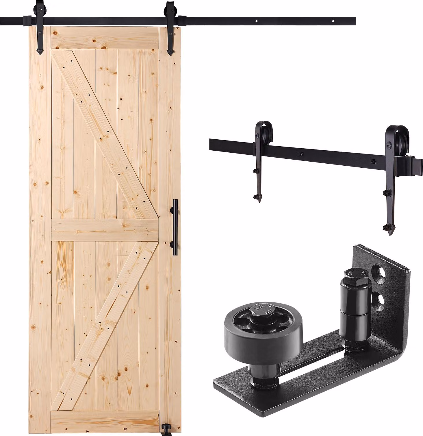 SucceBuy kit di porte a soffietto e ferramenta, porta scorrevole in legno da 76,2 x 213,4 cm, funzionamento fluido e silenzioso, include guida a pavimento e maniglia 8-in-1, pannello in legno di abete rosso, facile