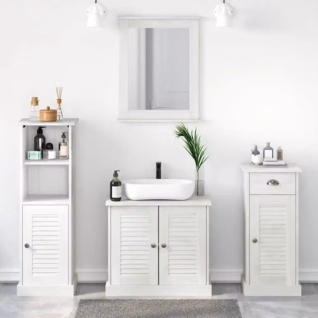 Set di mobili per il bagno 4 pz Bianco Antico Pino massello 3328546