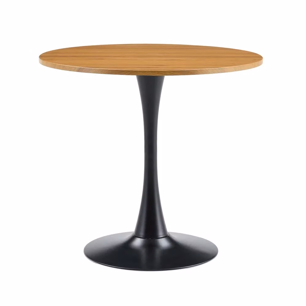 Tavolo da pranzo rotondo Minimal in metallo e MDF laminato marrone, Diametro: 80 cm, Altezza: 76 cm – 2