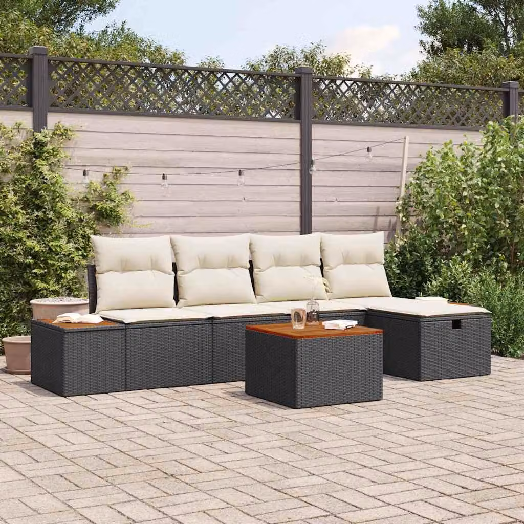 Maison Exclusive - Set da giardino composto da 6 pezzi, divano in rattan sintetico nero