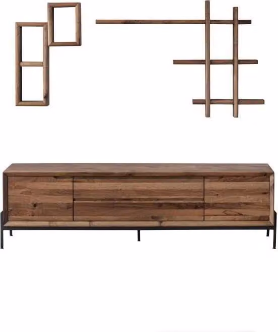 Braunes Modernes 3-türiges Sideboard mit Regalen Wohnzimmer Holz Möbel
