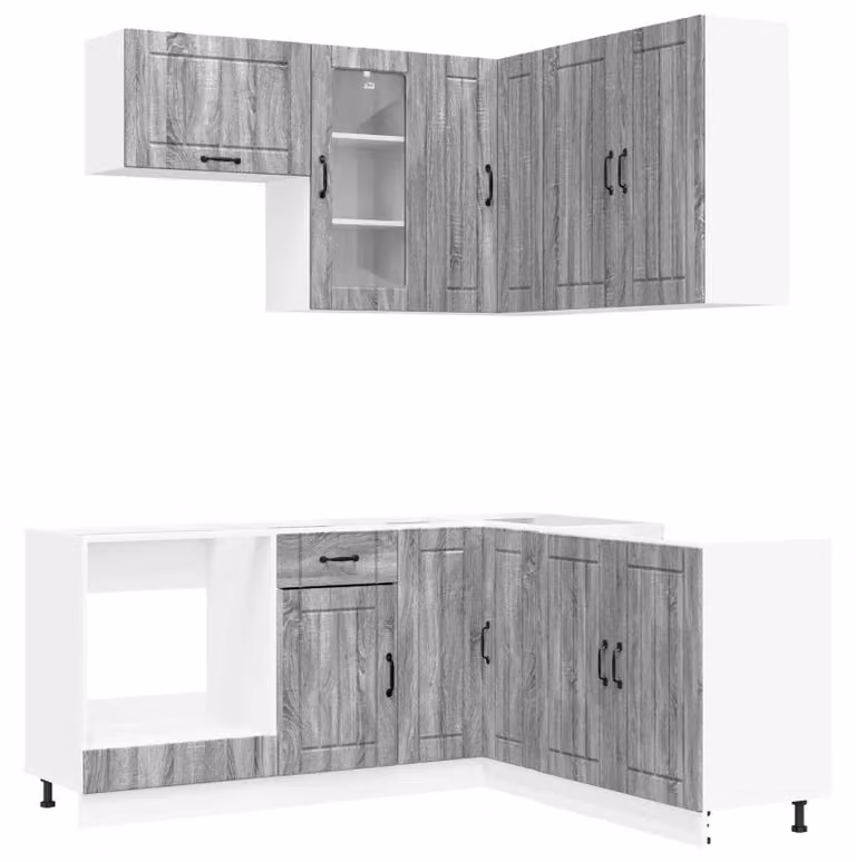 Set cucina LUCCA, 8 pezzi, finitura Sonoma grigio, legno ingegnerizzato