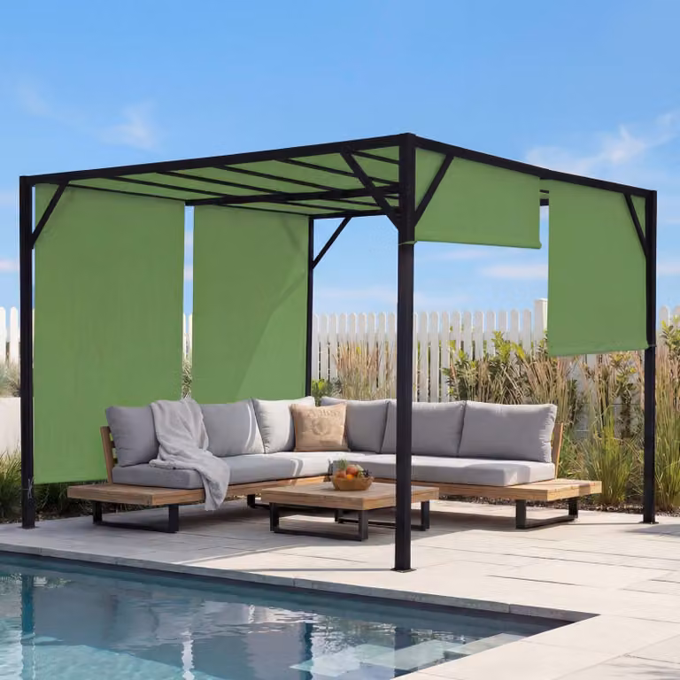 Pergola Baia, tetto a padiglione da giardino, robusta struttura in acciaio da 6 cm + tetto scorrevole verde ~ 3x3m