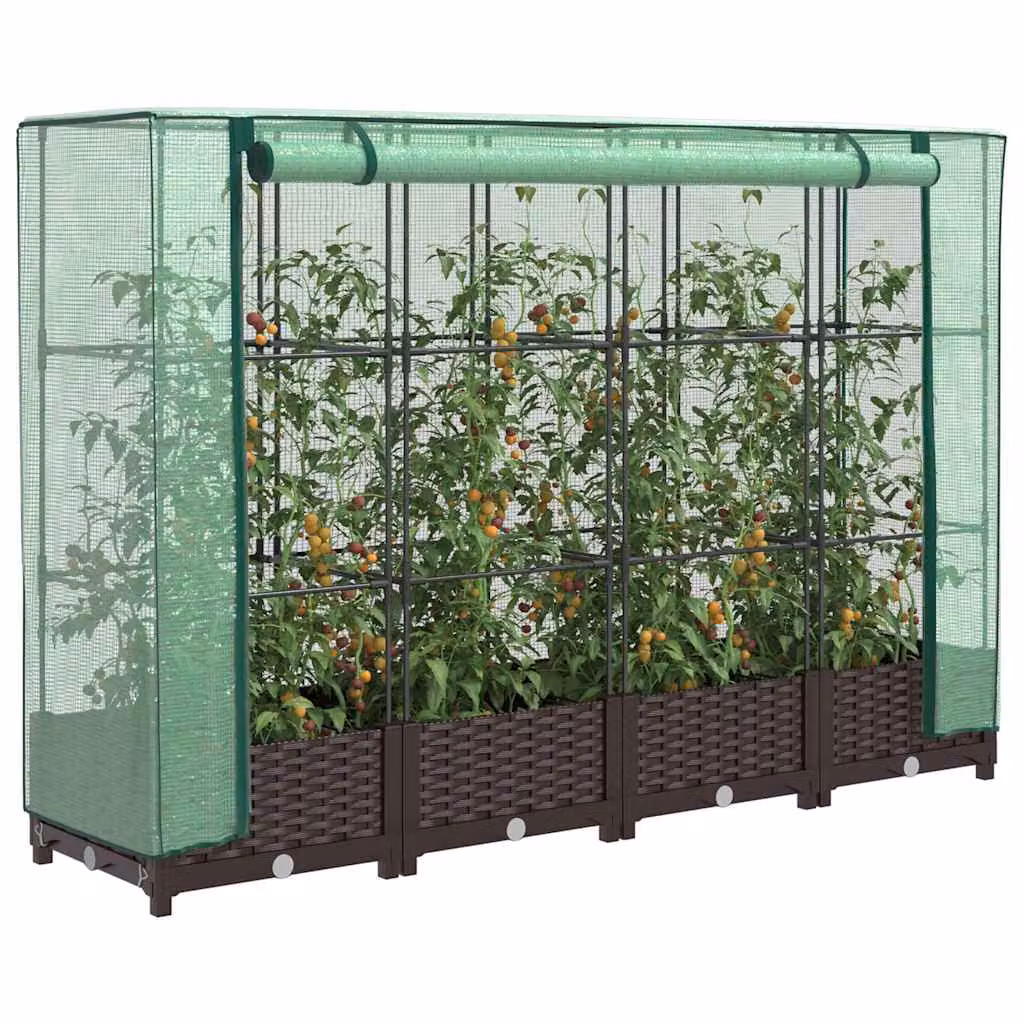 Letto rialzato con copertura serra effetto rattan vidaXL, marrone e verde, L 160 cm x P 40 cm x H 123 cm