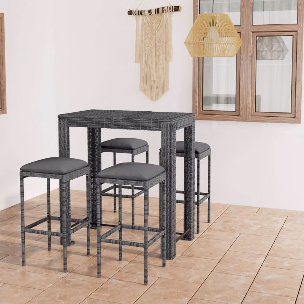 Maison Exclusive - Set da Bar da Giardino 5 pz con Cuscini in Polyrattan Grigio