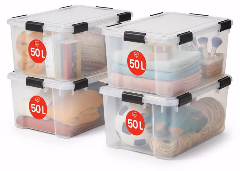 Contenitori di plastica ermetici Iris Ohyama, capacità 50 litri, set da 4, con coperchio