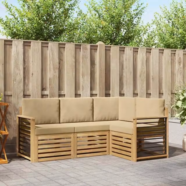 Set di divani da esterno 4 pz Bianco e Beige Poliestere 3391768