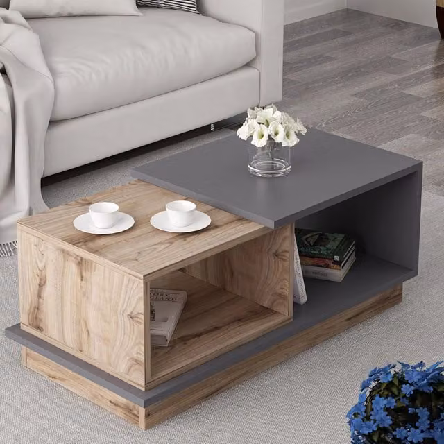 Tavolino da salotto moderno DMORA in legno color rovere, L 90 cm x P 45 cm x H 36 cm – 1