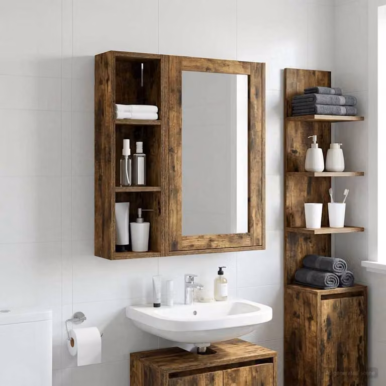 Armadio da bagno a muro vidaXL in legno color quercia affumicata con ripiani interni L/P/H: 20 x 14 x 70 cm