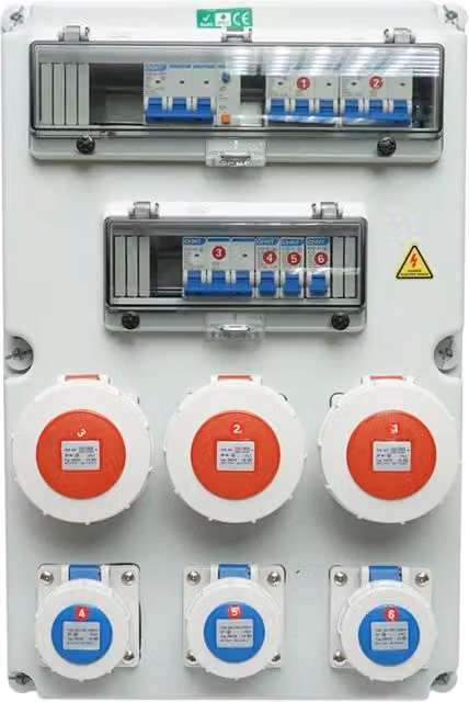 Pannello gruppo prese SUNTREE per organizzazione cantiere con 10 moduli, IP67, L: 54 cm, P: 36 cm, H: 18 cm