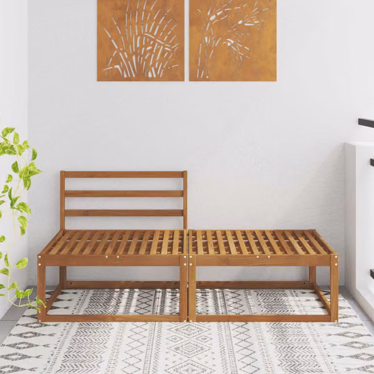 Set Divano da Esterno a 2 Posti con Pouf vidaXL in Legno di Acacia Naturale Beige e Marrone