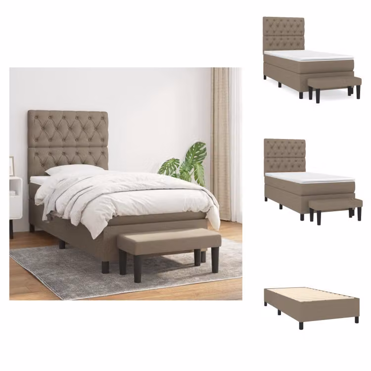 vidaXL Letto a molle con materasso Taupe 80x200 cm in tessuto - Letti e strutture letto