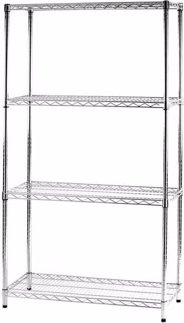 Scaffale metallico Archimede Serena Group con 4 ripiani regolabili, disponibile in nero o argento, L 36 cm x P 36 cm x H 168 cm