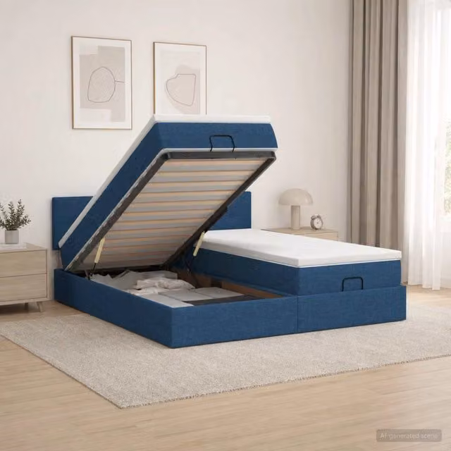 Letto Ottomano con Materasso e Illuminazione LED vidaXL, Colore Blu e Bianco, L/P/H: 200 x 200 x 88 cm
