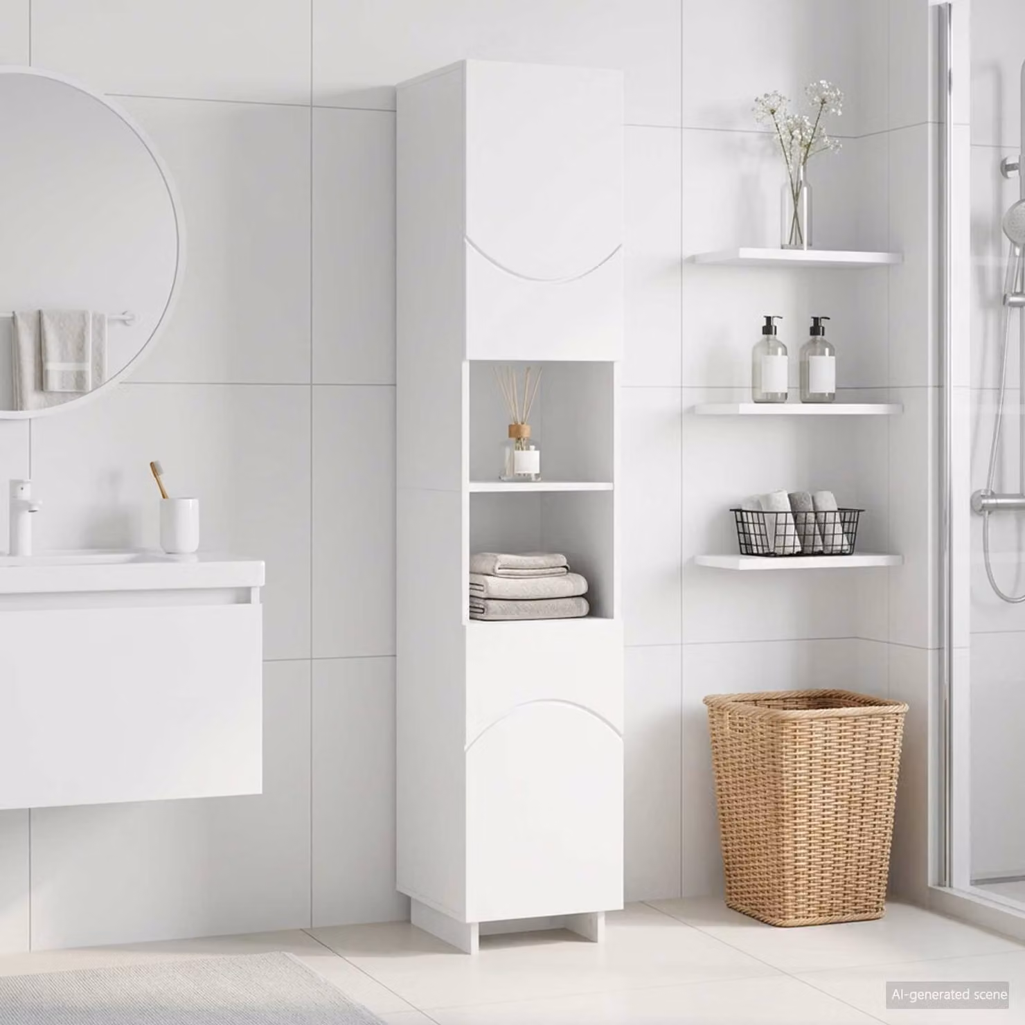 Mobile da bagno moderno vidaXL Bianco in MDF con ante a battente L: 36.5 cm, P: 20.0 cm, H: 180.0 cm