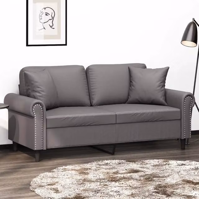 Divano a 2 Posti con Cuscini-Sofa 2 Posti con Cuscini Grigio 140 cm in Similpelle 891879