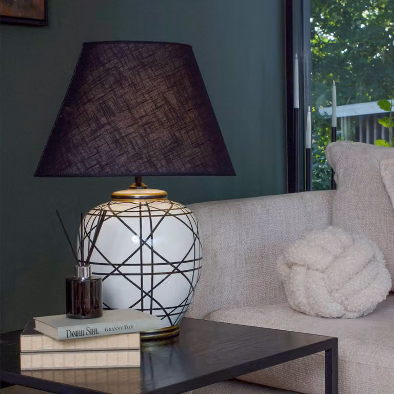 PR Home Lampada da tavolo New York, Nero, Soggiorno / Sala da pranzo, Tessuto / Stoffa / Seta, Lampada da tavolo
