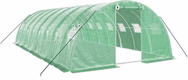 Tenda da serra a tunnel verde per piante, fiori e ortaggi con struttura in acciaio e copertura in plastica, L: 8 m, P: 4 m, H: 2 m