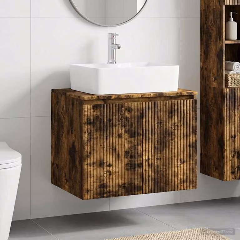 Set di mobili per il bagno vidaXL in legno ingegnerizzato rovere marrone con design minimalista e montaggio a parete