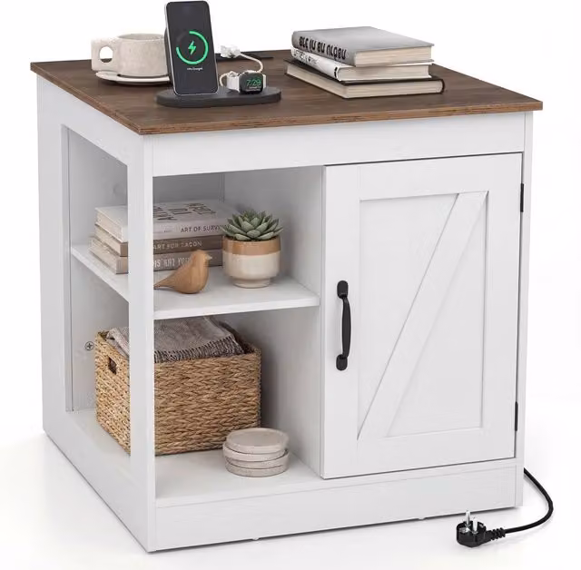Comodino rustico Design Mania bianco con ripiano regolabile e armadietto per camera da letto o soggiorno