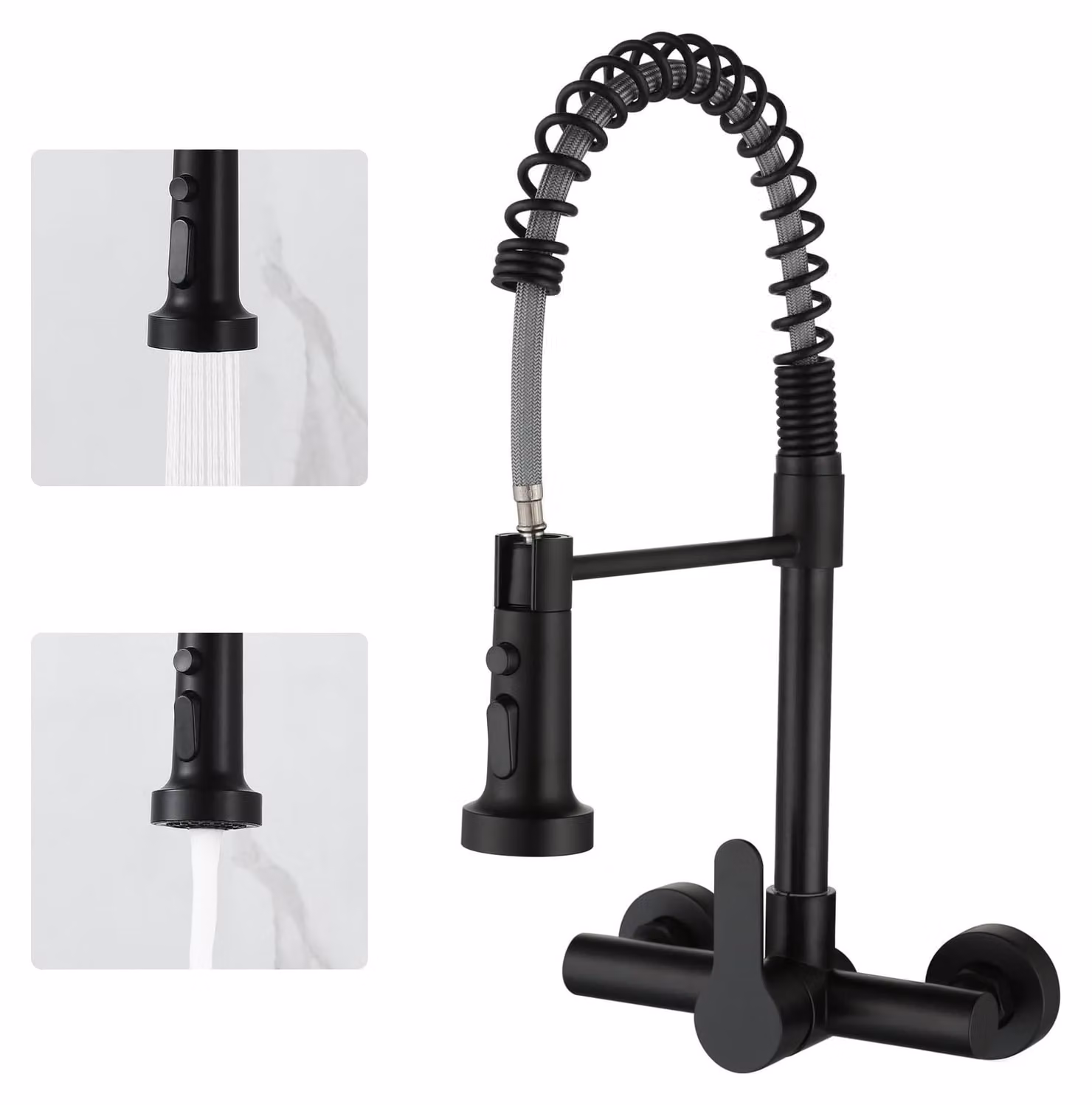 Supporto per soffione doccia, colore nero, rotazione a 360°, 2 getti, foro singolo