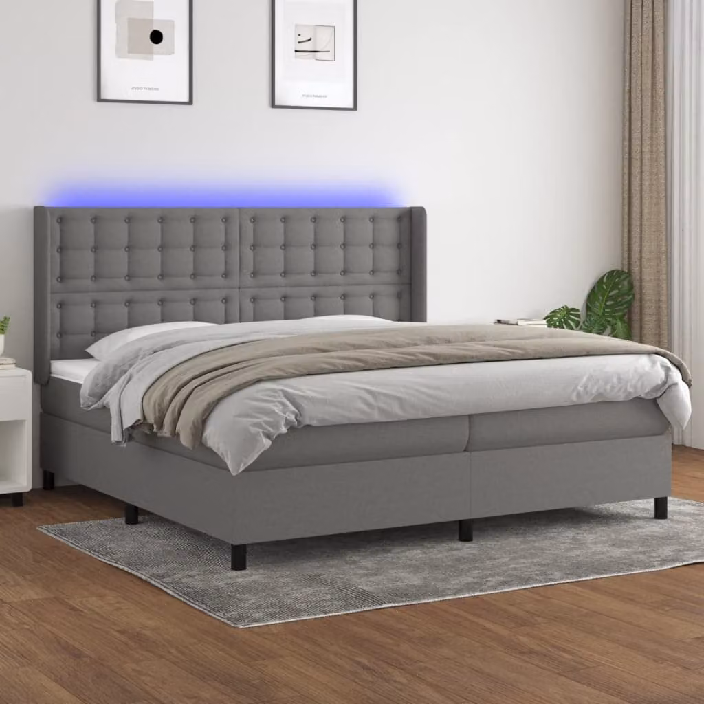 Letto a Molle vidaXL con Testiera in Tessuto, Illuminazione LED e Porta USB, L/P: 200 x 200 cm – 1