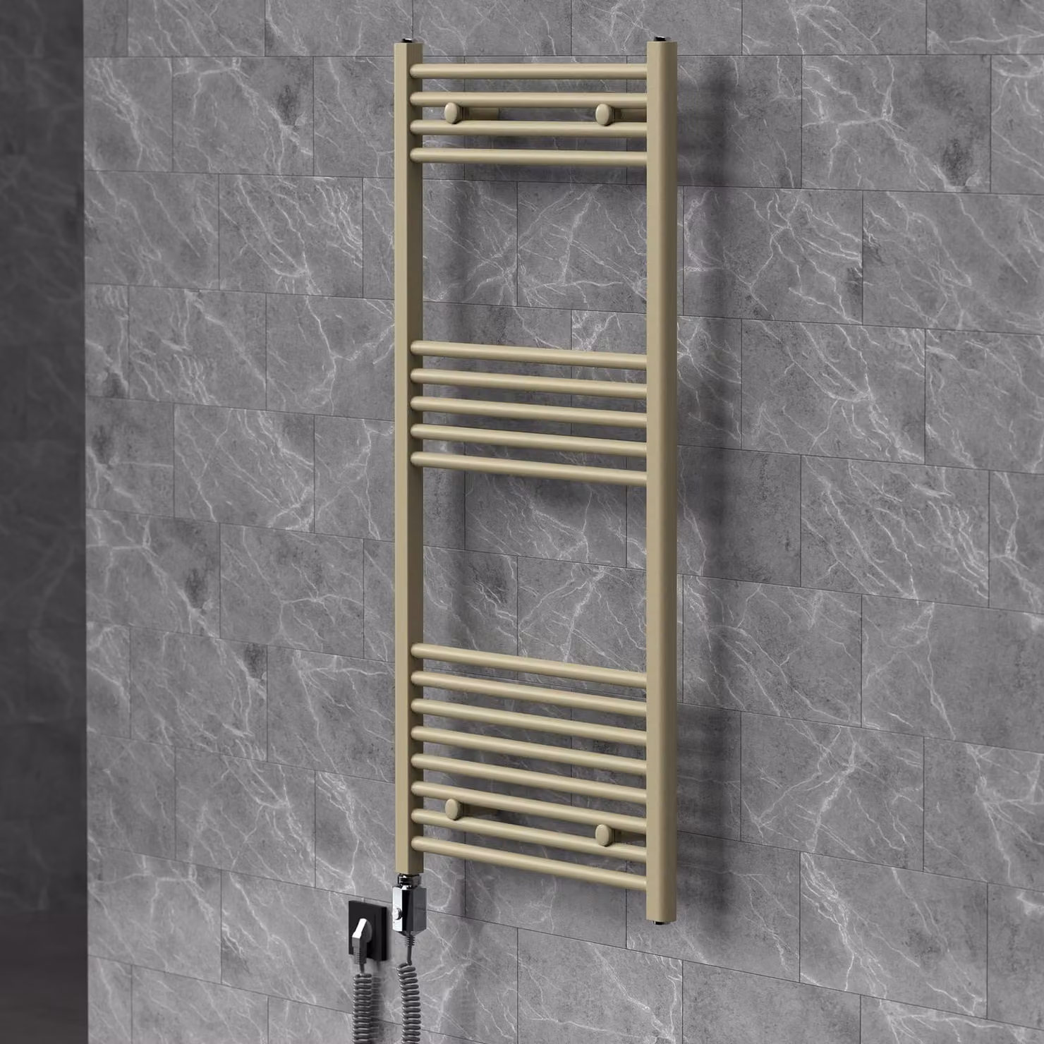 Radiatore elettrico da bagno, dimensioni 600x1200 mm, colore beige, potenza 600 W, asciugamano