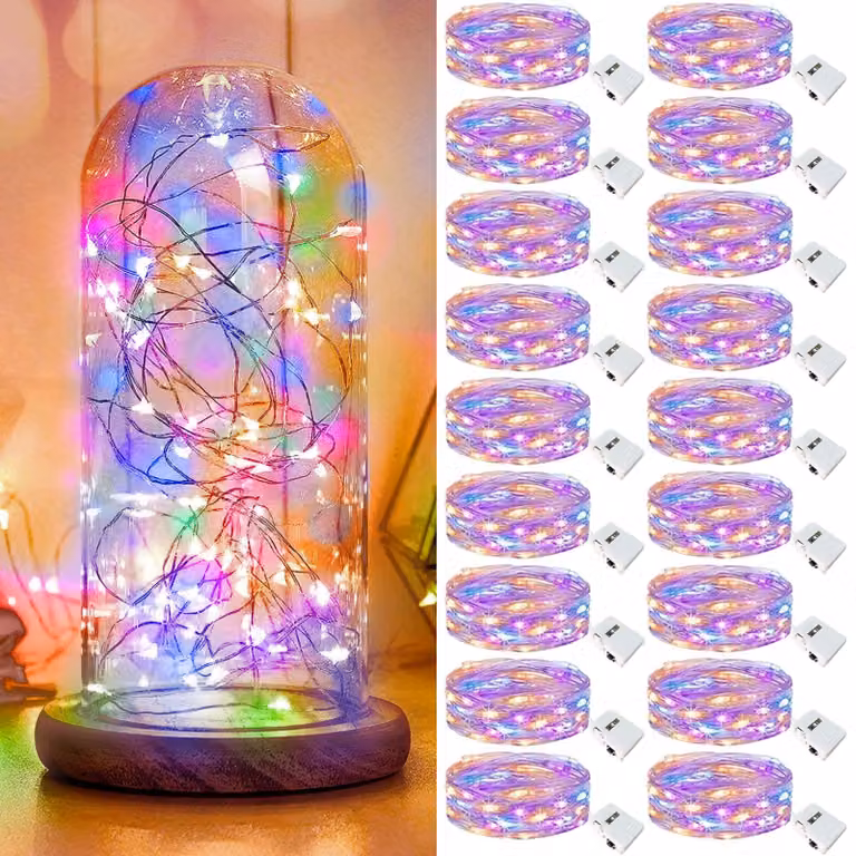 Catena luminosa a LED, mini, 18 luci, alimentata a batteria, multicolore, 3 metri