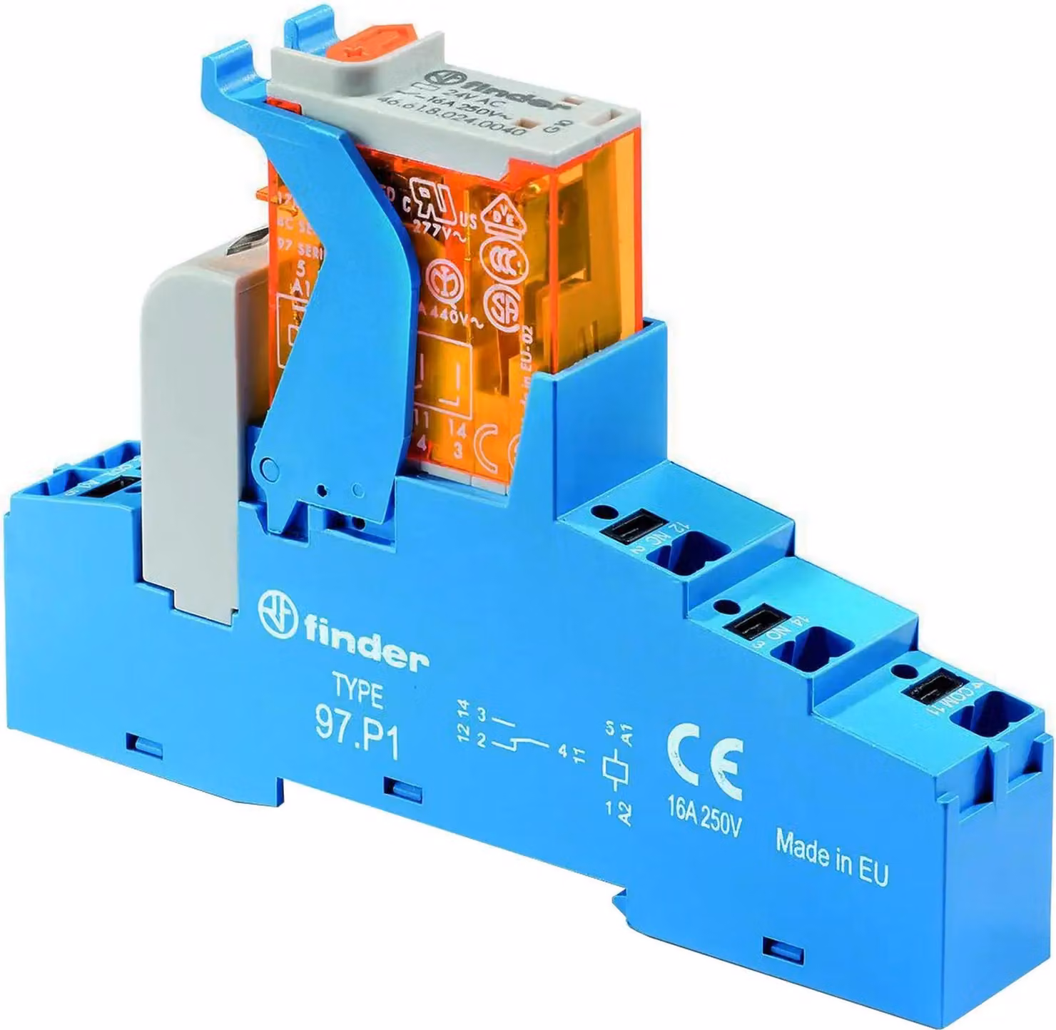 Finder Relè di commutazione 230 V CA, 1 inversore 10 A, Push-In, LED – 4C.P1, 10 pz.
