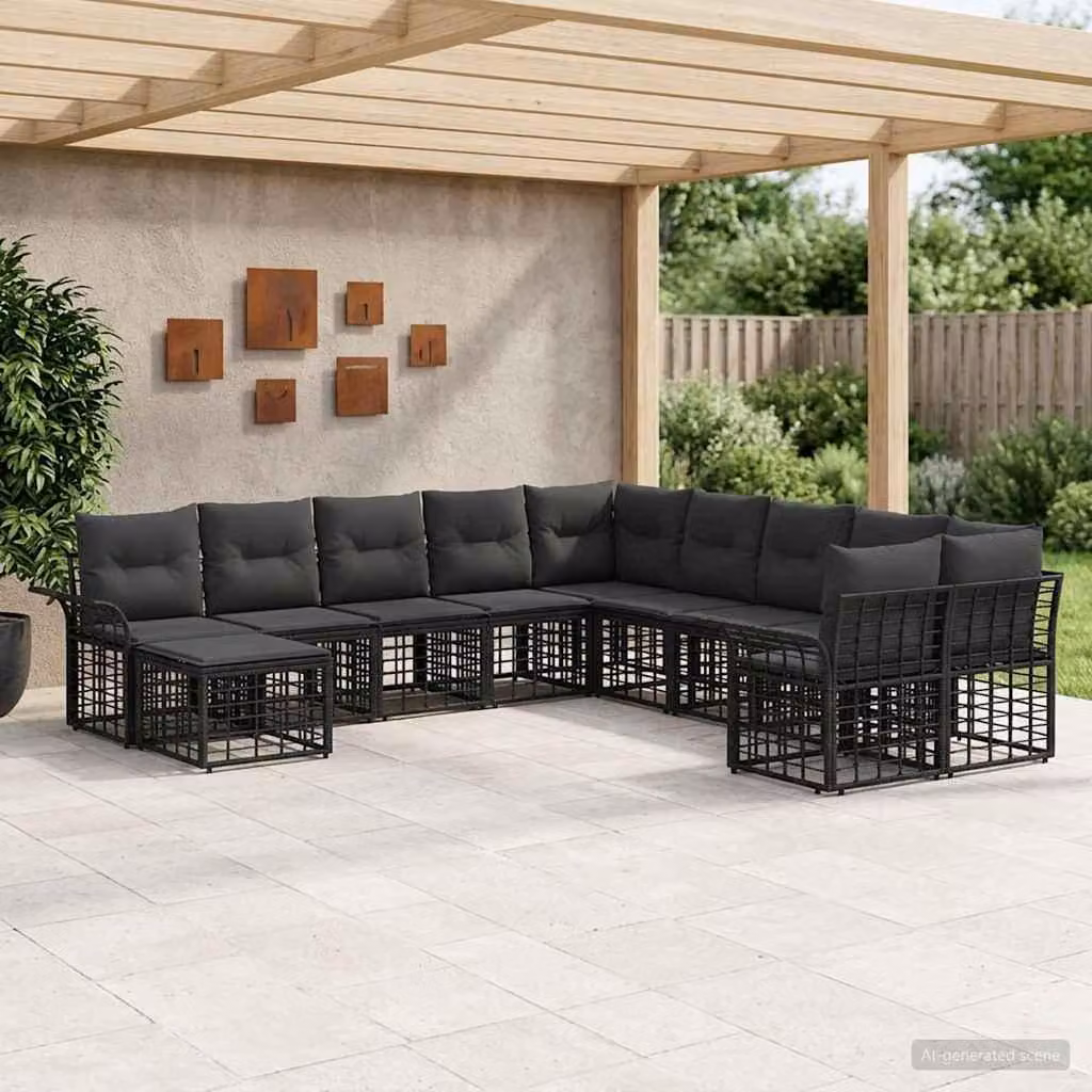 Maison Exclusive - Set da esterno per divano, 11 pezzi, colore nero e grigio scuro, materiale: poliestere