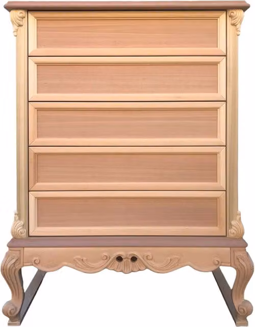 Cassettiera classica barocca con 5 cassetti in legno grezzo Mobili 2G L: 87 cm, P: 48 cm, H: 110 cm – 1