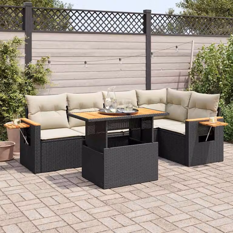 Maison Exclusive - Set Divano da Giardino 6 pz con Cuscini Nero Polyrattan Acacia