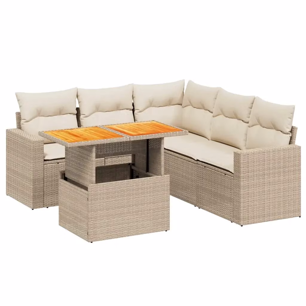 Set Divano da Giardino a L VIDAXL in Polyrattan con Cuscini Beige, 6 Posti – 2