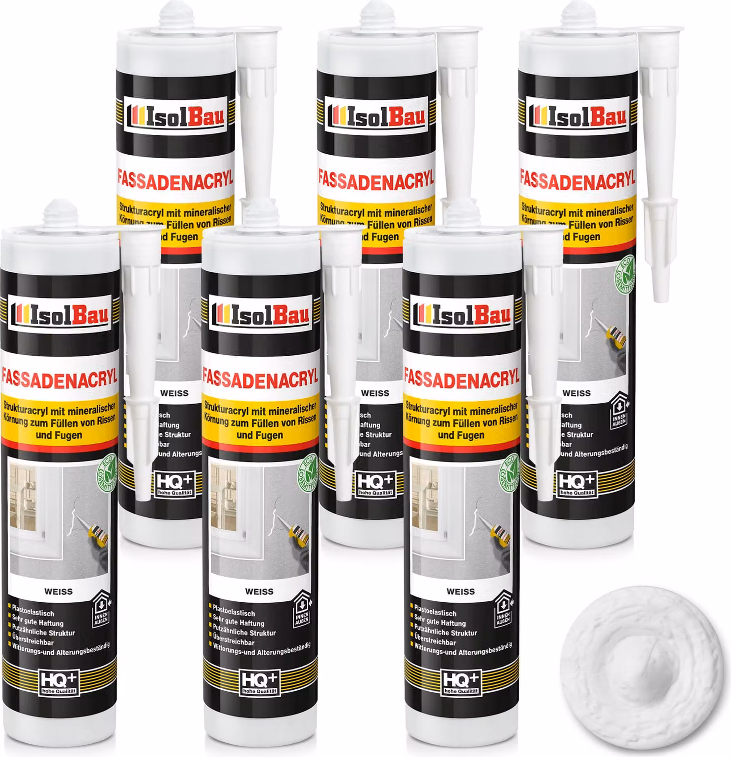 Isolbau, sigillante acrilico per facciate - 6 tubetti da 300 ml. Sigillante acrilico con granuli per riempire crepe e giunti sia all'interno che all'esterno - Colore bianco