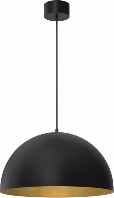 Lampada a sospensione moderna Luminex in metallo nera e oro con paralume a cupola, attacco E27, Ø 50 cm