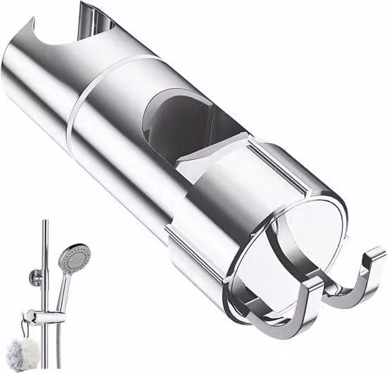 Porta-doccia con 2 ganci, per soffioni da 20,5 a 23,5 mm, porta-doccia universale cromato per aste da 18–25 mm.