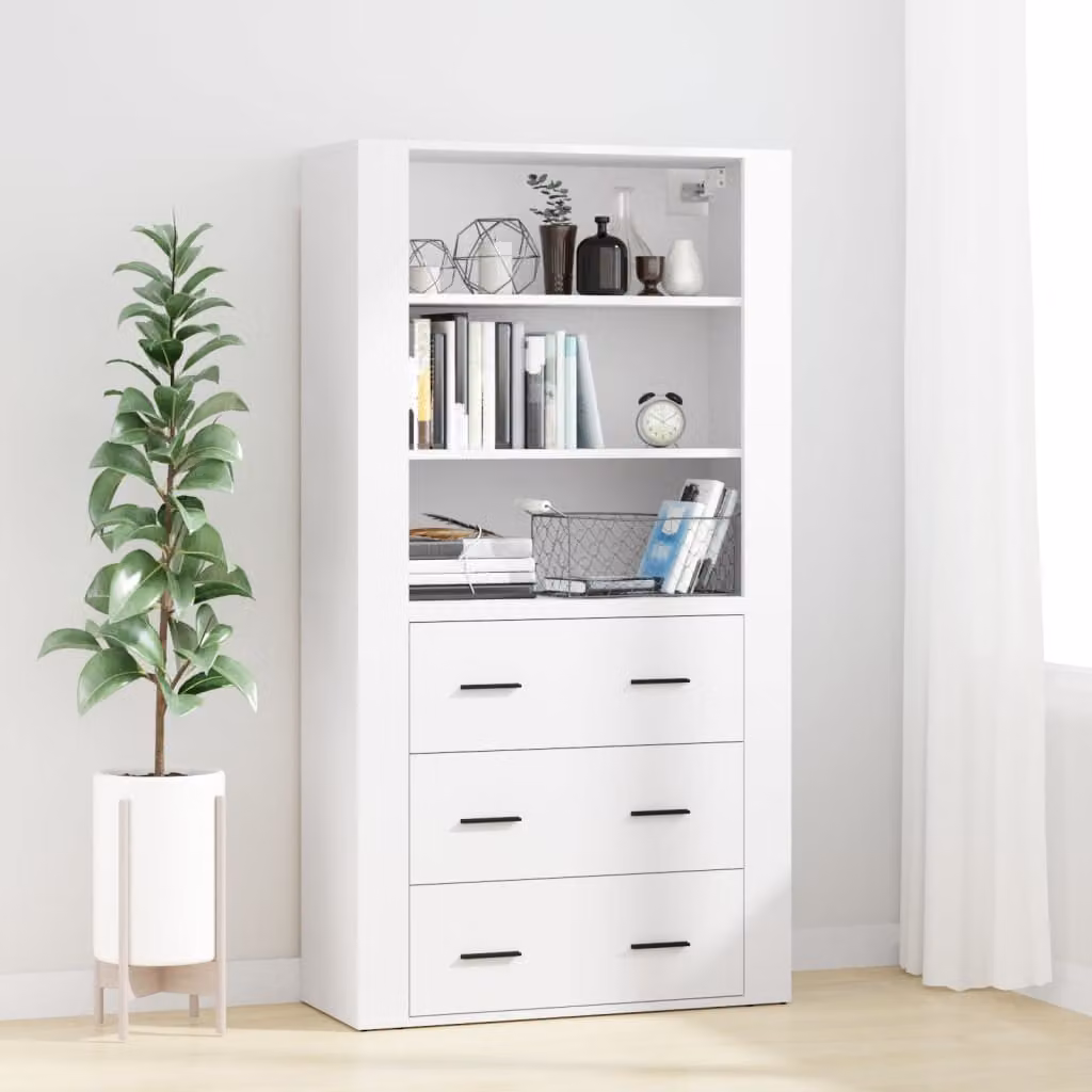 Credenza bianca vidaXL in legno multistrato con design minimalista e finitura opaca, sospesa a parete, L: 70 cm, H: 80 cm, P: 33 cm