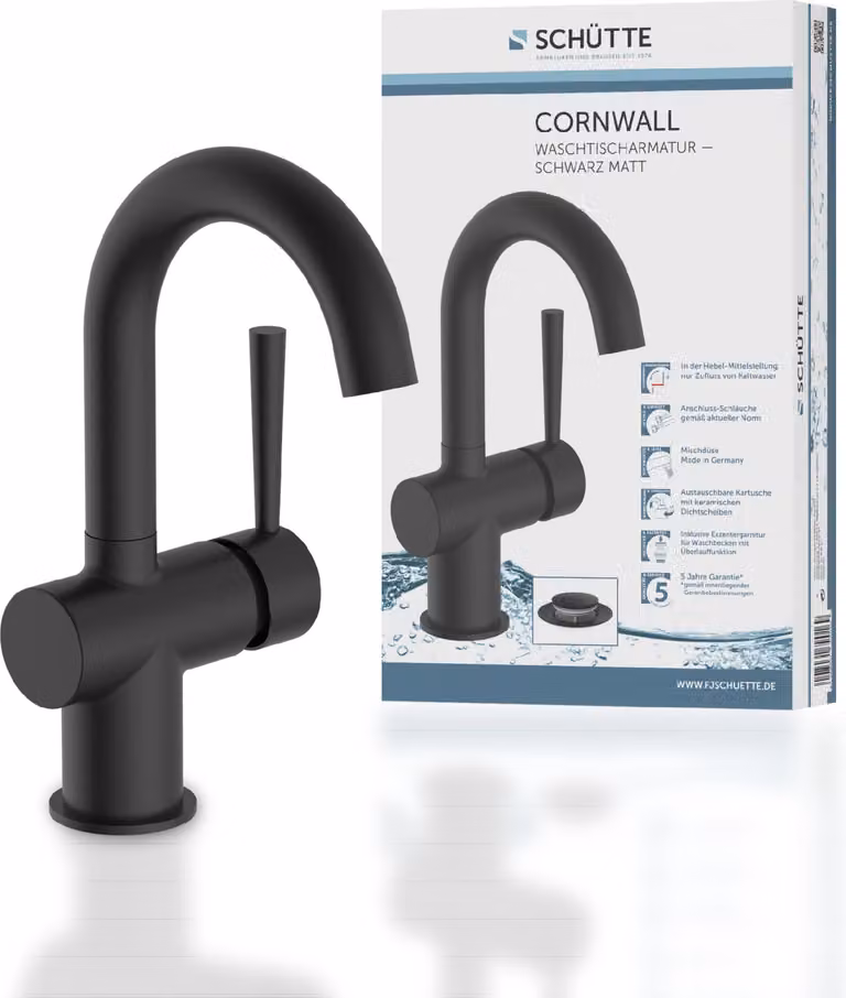 Miscelatore per lavabo SCHÜTTE CORNWALL, set di miscelatori per bagno con scarico, tappo a scomparsa