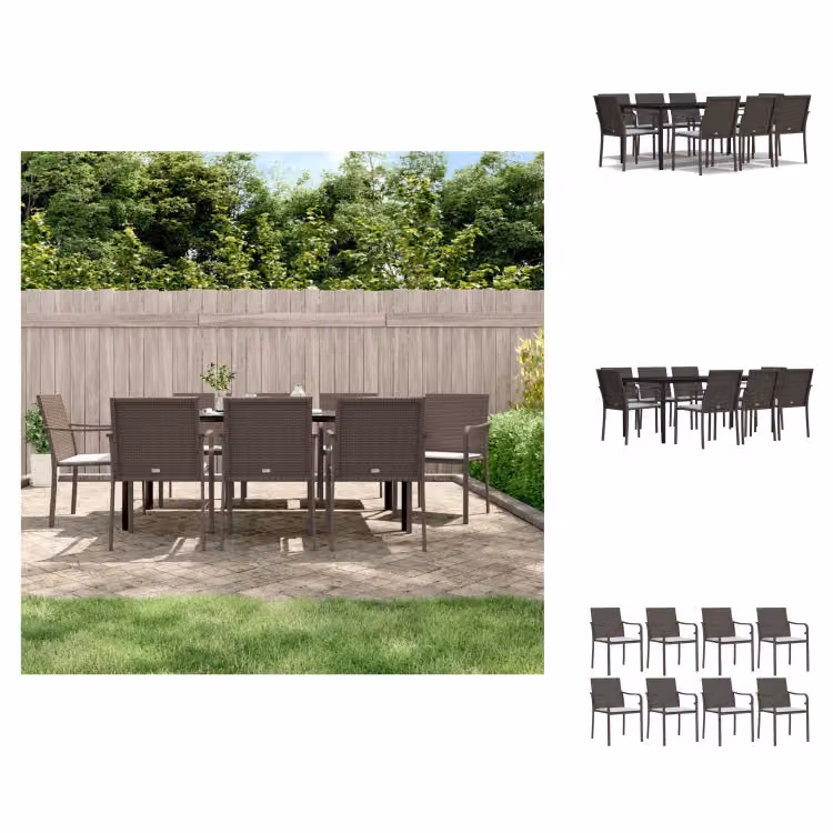 vidaXL Set da pranzo da giardino 9 pezzi con cuscini in polirattan e acciaio - Set di mobili da giardino