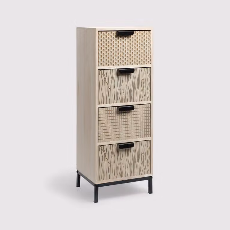 Mahlab - Cassettiera in legno e metallo con 4 cassetti incisi