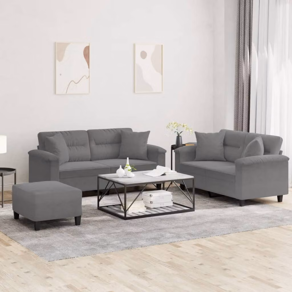Maison Exclusive - Set divano a 3 pezzi con cuscini in microfibra grigio scuro