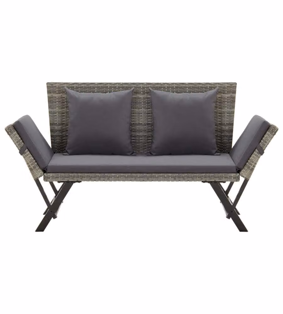 Panchina da Giardino con Cuscini 176 cm in Polyrattan Grigio
