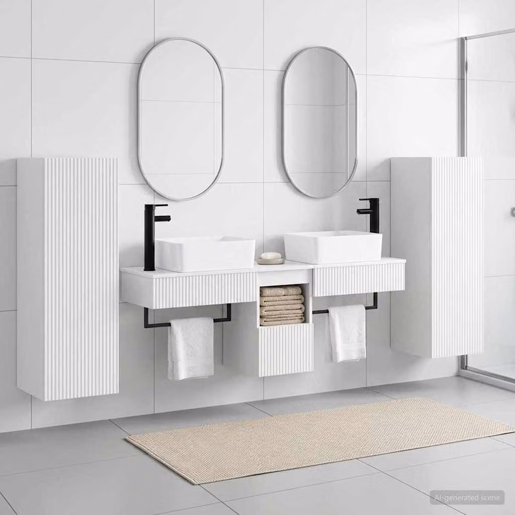 Set di mobili per il bagno moderno vidaXL in 5 pezzi Bianco Lucido con mobile lavabo, pensili e colonne laterali