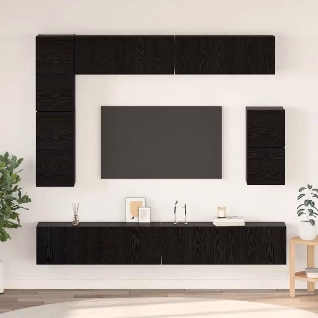 Set mobile TV 8 pz Rovere Nero Legno ingegnerizzato 3393295